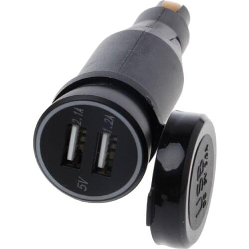 DIN3.1A Motorcycle Waterproof Power Adapter Dual USB Charger With Cigarette Lighter For BMW Hella DIN Motor
