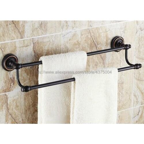 Towel Bar Double Towel Rail for Bathroom Wall Mounted Black Oil Rubbed Brass Towel Holder Bathroom Accessories Nba211
