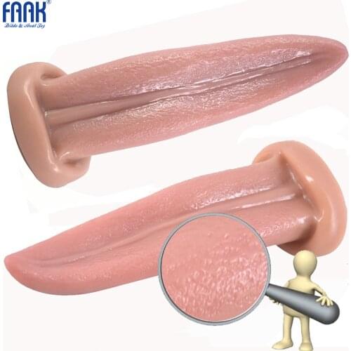 FAAK 20*5.7cm Dildo Artificial Tongue Penis With Suction Cup Dick Unisex Butt Plug Anal Plug G-spot Vaginal Masturbate Sex Toys