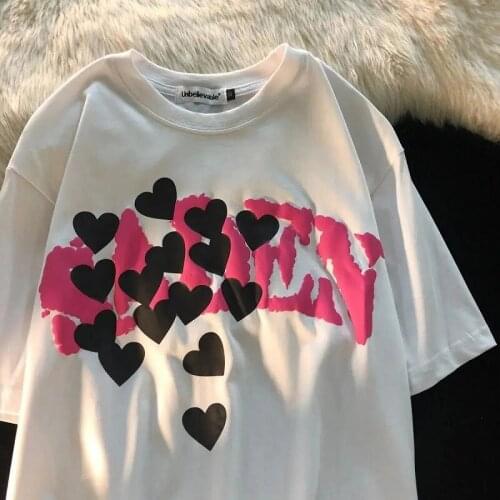 Womens t-shirt Print Top Kawaii T-shirt female summer vintage clothes Harajuku tshirt Loose Short Sleeve T-shirt Letter Love