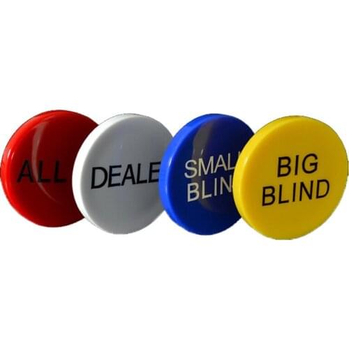 HOT SALE 4PCS/SET Melamine Round Plastic Dealer coins SMALL BLIND BIG BLIND DEALER All IN Texas Poker Chip Set Coin Buttons Game