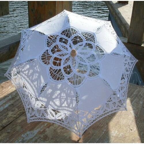 Cotton Anti-UV Lace Parasol Handle Umbrella Vintage Handmade Decoration Lace Umbrella Battenburg Lace Parasol Free Shipping
