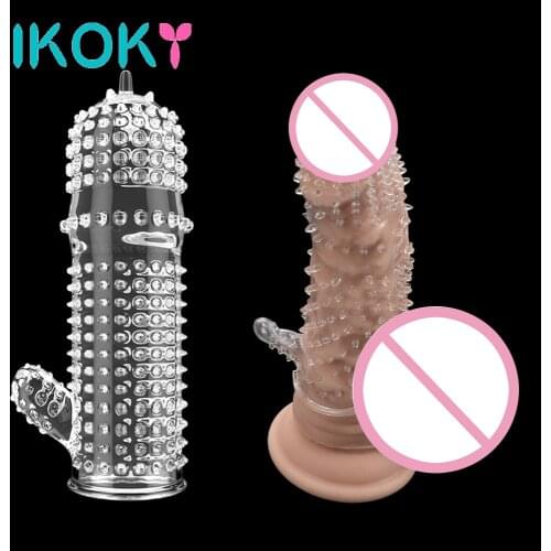 IKOKY Delayed Ejaculation Time Delay Crystal Penis Sleeve Adults Products Reusable Condom G-spot Stimulation Cock Sleeve