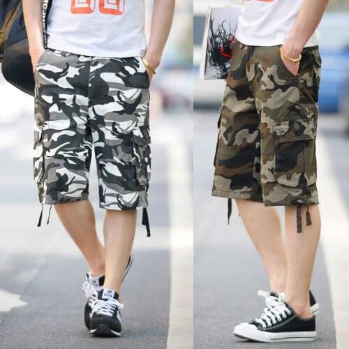 Camouflage Straight Shorts Men Multiple Pocket Overalls Outdoor Sports Joggers Streetwear Loose Cargo Five-point Pants