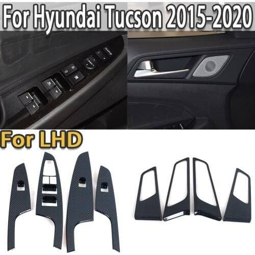 K-Car Window Lift Switch Button Panel Switch Trim For Hyundai Tucson 2015 2016 2017 2018 2019 2020 Carbon Fiber Interior Sticker
