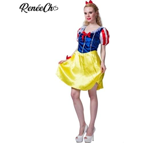 Beauty Dress For Halloween Costume Classic Snow White Women Costume lady carnival costume adult dress and headband set cosplay