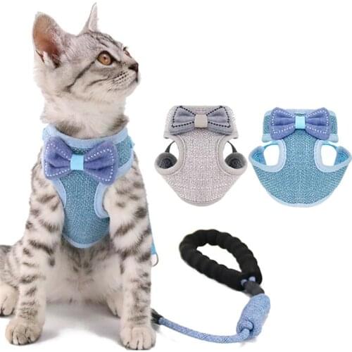 Creative Cat Harness Vest Adjustable Escape Proof Cat Leash Fashion Kitten Walking Lead Leash With Bowknot Decor Cats Supplies