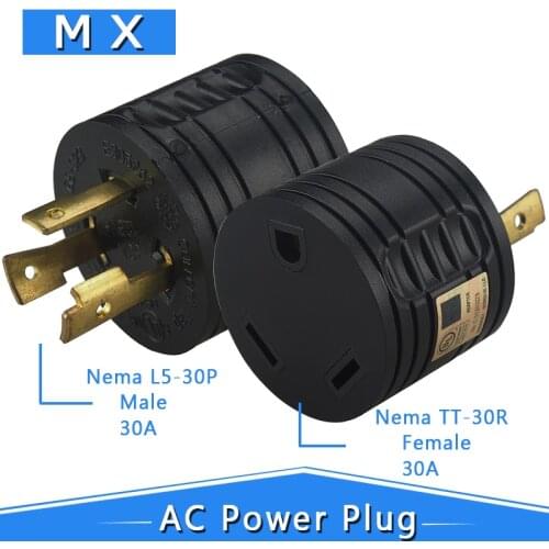 [L5-30P to TT-30R] UL CUL RV 30 AMP 3-Prong Generator Adapter Converter, Nema L5-30P Male to TT-30R Female, 3-Pin Plug
