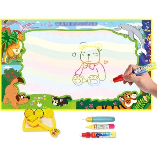 85*65cm Big Size Animal Magic Water Drawing Mat & 3 Magic Pens & Stamp Set Painting Board Doodle Mat Educational Toys for Kids