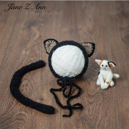 Jane Z Ann little cat lovely wool mohair hat tail potato shape match props wool felt cat newborn studio shooting items