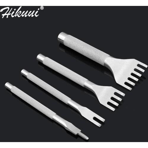 4 Pcs / Set Leather Flat Chisel Set Tool Weaving Stitching 3 mm Spacing Hole Punch Tool For DIY Leather Craft Tools