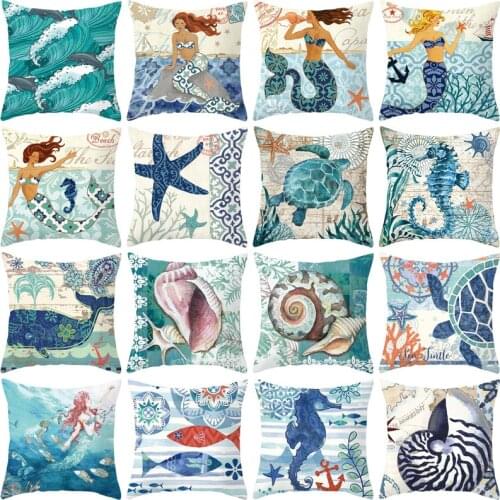 Cartoon Polyester Sofa Throw Pillow Cover Nordic Ocean Pattern Cushion Cover For Living Room Decoration Pillow Cases 45*45