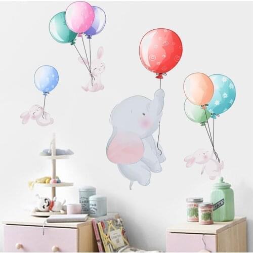 New Cartoon Baby Elephant Balloon Wall Sticker Childrens Room Living Room Bedroom Creative Wall Adhesive Borders Decoration PVC