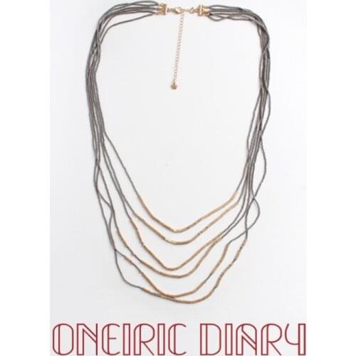 ONEIRIC DIARY Fashion Jewelry Exaggerated Long Multilayer Gray Beaded Gold Matching Necklace Holiday Style Female Jewelry