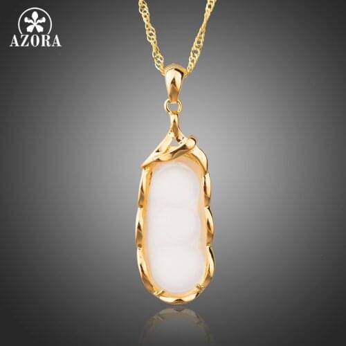AZORA High Quality Gold Color Chain Necklace for Women White Resin Female Pendant Necklaces Wedding Party Bridal Jewelry TN0216