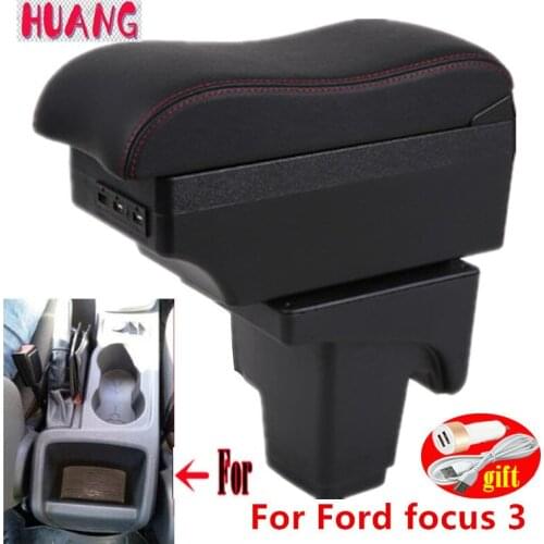 For Ford focus 3 Armrest Interior Parts special Retrofit parts For Ford Focus III Car Armrest Center Storage box with USB LED