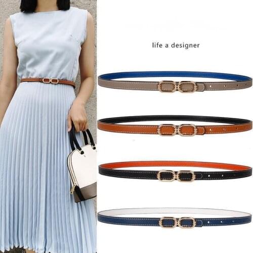 Beauty Cowhide Belts Thin Double Sides Genuine Leather Belt Jeans Dress Lady Fashion Buckle Waist Seal Girl