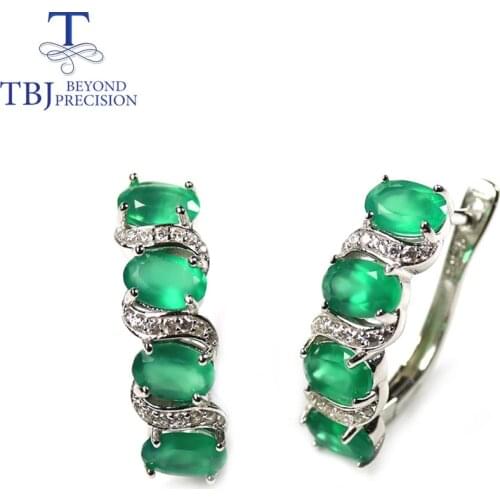 2020 New 4ct Green Agate Gemstone Earring,Natural agate oval 4*6mm twisted design 925 sterling silver fine jewelry for women