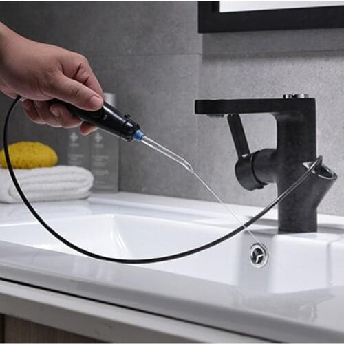 Basin Faucets Black/Chrome Brass Bathroom Basin Tooth-Cleaner Faucets Button To Switch Deck Mounted Cold Hot Water Mixer Taps