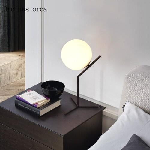 Nordic modern glass ball table lamp bedroom bedside lamp creative iron hemp ball LED desk lamp free shipping