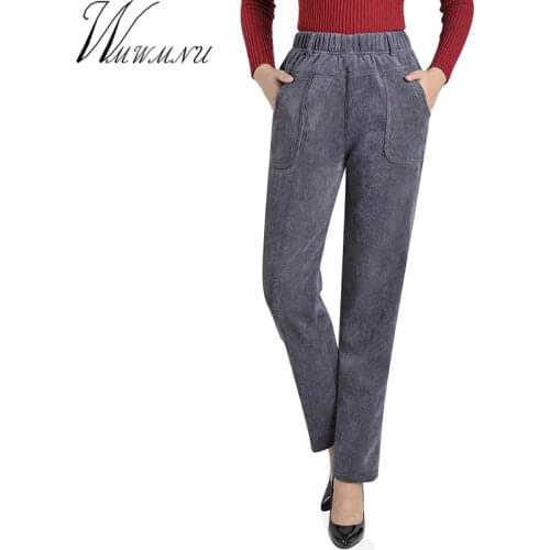 Warm corduroy Women Winter thickening Pants Casual plus size 5XL High Waist Elastic Femme Woman loose Black Add Velvet Pants