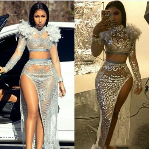 Evening dress Yousef aljasmi Kim kardashian High collar Beaded Feather Split Long dress Almoda gianninaazar ZuhLair murad Ziadna