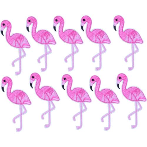 10pcs pink flamingo embroidered patches for clothing iron on patches for clothes badges clothes iron-on patches for jeans