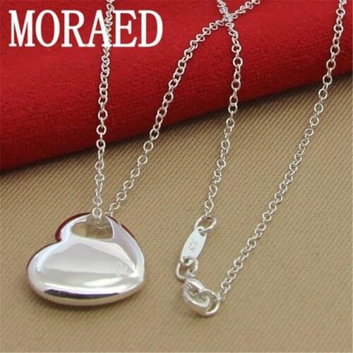 925 Sterling Silver Cute Love Heart Pendant Necklace 18 Inch Chain For Woman Wedding Engagement Fashion Jewelry