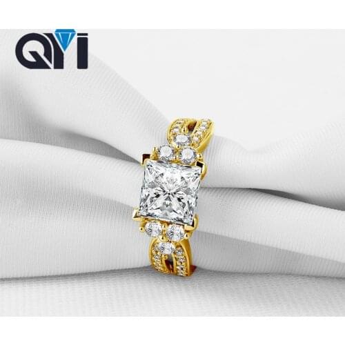 QYI 14K Solid Yellow Gold Rings For Women Luxury Fashion Jewelry Sona Simulated Diamond Engagement Wedding Band Rings