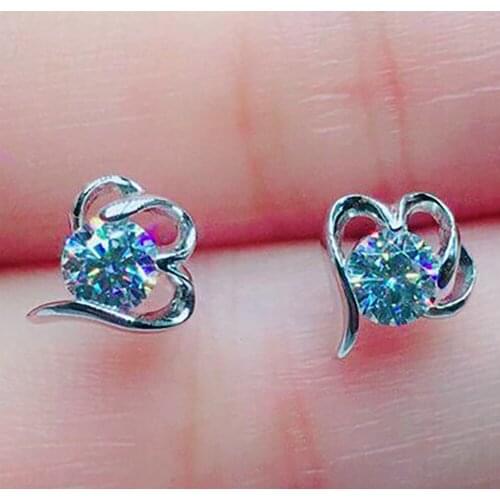 10K White Gold Stud Earrings Women 0.5 1 2 3 Carat Round Heart Moissanite Diamond Present Wedding Anniversary Engagement Party