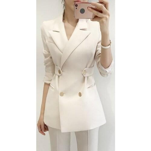 Business Womens Jacket Suit Elegant Lapel Collar Double Breasted Blazer For Office Ladies Veste Femme