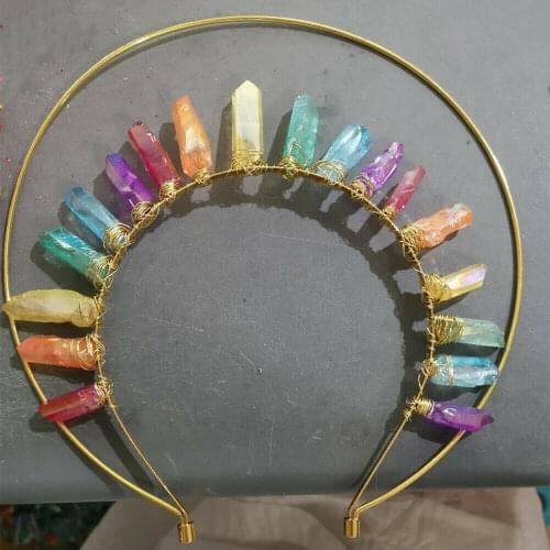 Goddess Crown Headband Natural Stone Artificial Crystal Double layer Celtic Women Apollo Headpiece