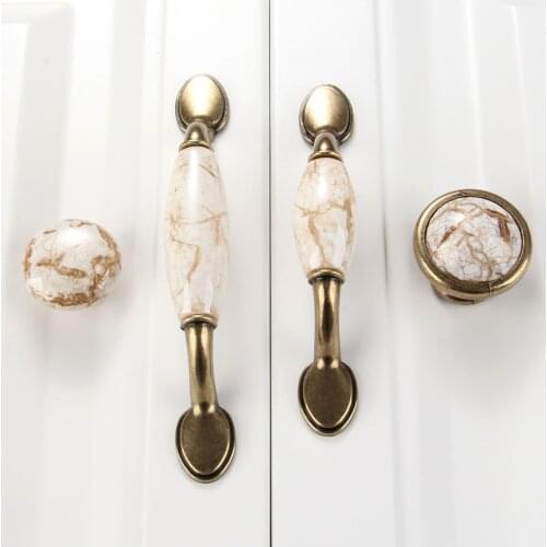1pc Ceramic Cabinet Handles Drawer crack pattern Pull Knobs Zinc Alloy Door White Vintage Furniture Hardware 76/96mm single hole