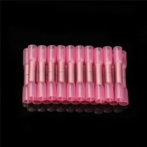 10/20/50/100pcs Red Waterproof Heat Shrink Crimp Terminal Heat Shrinkable Butt Electrical Connector Wire Splice Cable22-18 AWG