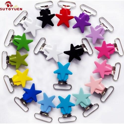 160 Pcs 25mm Enamel Star Metal 1'' suspender clips LEAD and NICKEL free Baby pacifier clips