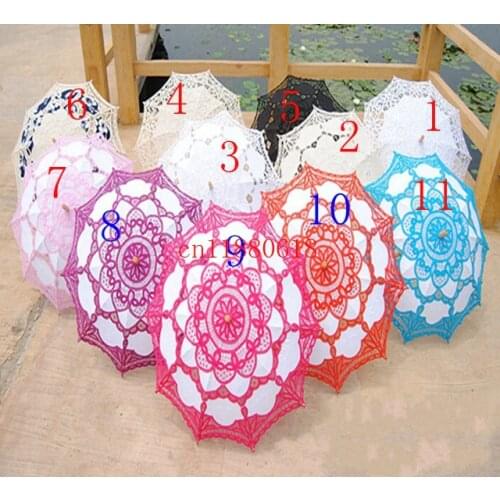 20pcs/lot Free Shipping New 38" Vintage Cotton Lace Parasols Craft Wedding Flower Embroidery Umbrella Girl Parasol 11 Colors