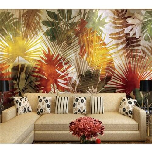 3d large living room bedroom TV background fresco wall wallpaper Southeast Asia tropical plant rainforest seamless wall covering