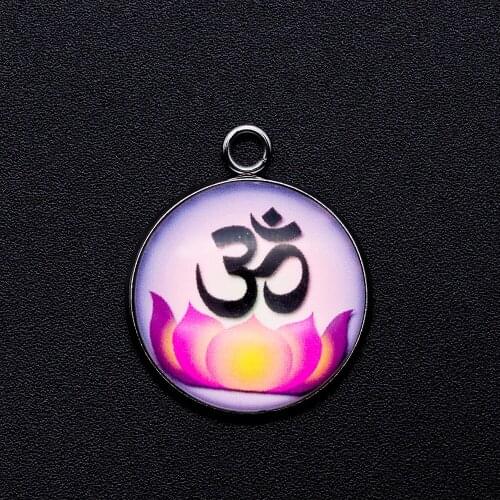 5pcs/lot Om Lotus Yoga Cabochon Jewelry Pendant DIY Charms Wholesale OEM Order Accepted Necklace Making Charm Factory Store