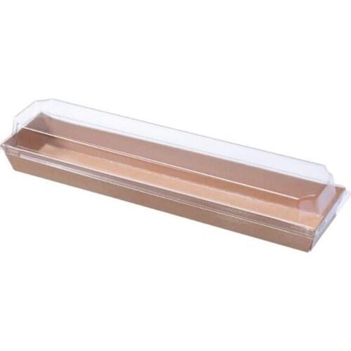 50pcs Transparent Long Cake Box With Lid Macaron Puff Cookies Biscuits Packaging Box Baking Container