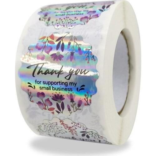 500pcs Thank You for Supporting My Small Business Stickers Rainbow Laser Flower Stickers Candy Dragee Wedding Packaging Gift Box