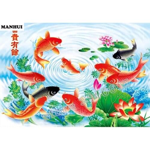 Diy Diamond Cross Stitch Painting Diamond Embroidery Square Diamond Mosaic Picture Home Decoration Wealthy fish ABC087