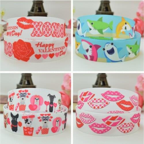 SUPWRF 22mm 7/8" Valentines Day dog rose Lips Printed grosgrain ribbon hair bow Headwear DIY hair accessories retail 10yards