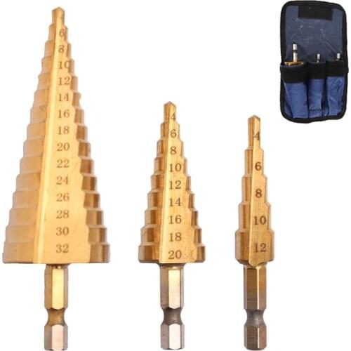 Hss step hex drill bit set 4 - 12 / 20 / 32mm High Speed Steel titanium coated Bits Tool Set Hole Cutter For Stainless Steel