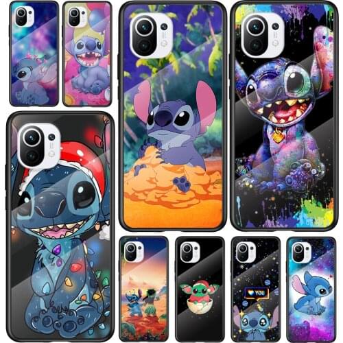 Tempered Glass Cover Disney Cartoon Stitch For Xiaomi Mi 11 11i 10T 10 CC9E CC9 9T Note 10 Ultra Pro Lite Phone Case