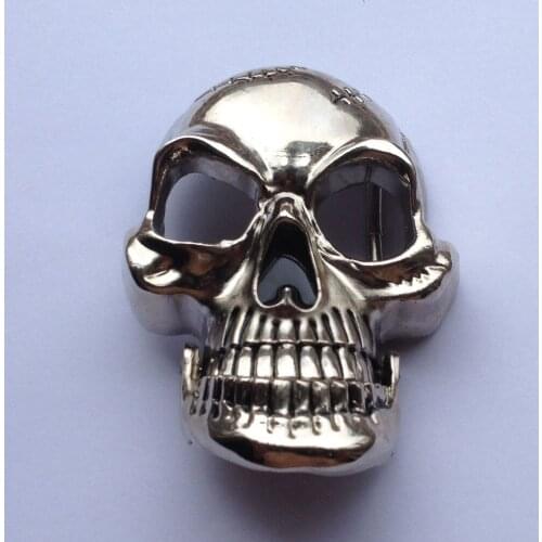 Skull of Moveable Jaw with Chrome mirror like finished Belt Buckle