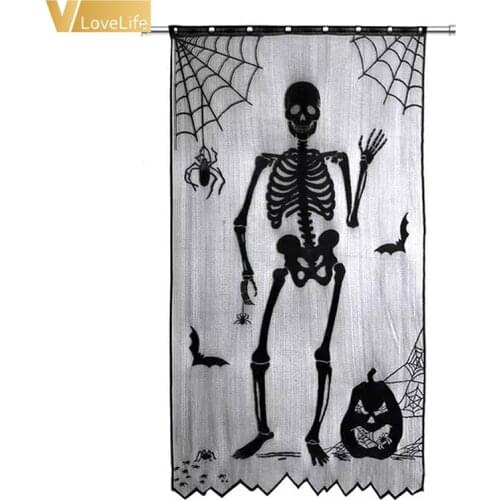 Halloween Curtain Window popular Lace Skull Black Spiderweb Terrorist Curtain Pole Style Shower Polyester Door Decor