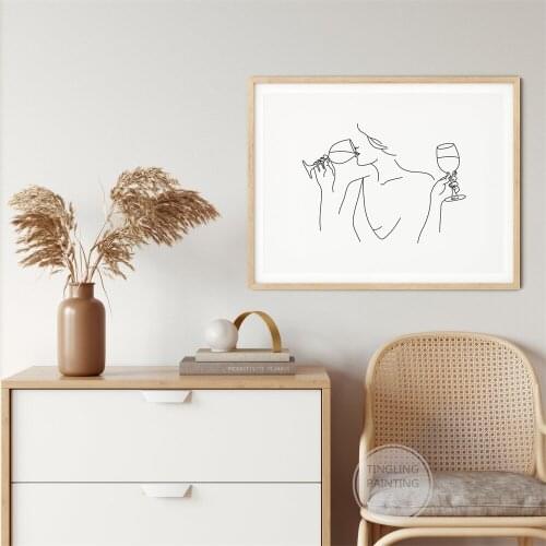 Line Drawing Whiskey Woman Prints Retro Cocktail Poster Whiskey Lovers Canvas Wall Art Drunken Posters Kitchen Restaurant Decor