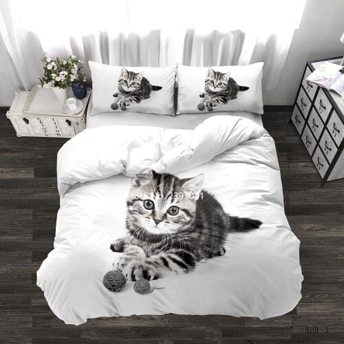 2-3 Piece Cat Dog Horse Bedding Set Stylish Black and White Animal Down Bed Cover Pillowcase Single Double Queen King Full Size