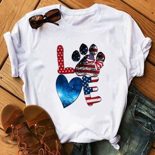 Colorful Women Dog Paw Funny Love Printed Ladies Tops Graphic Womens Tees Female Harajuku Short Sleeves T Shirt T-shirts