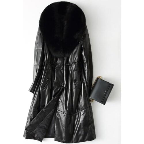 Leather Genuine Women Jacket Natural Sheepskin Coat Real Fox Fur Collar Warm Winter Down Jackets Plus Size 28212 WYQ2058 s